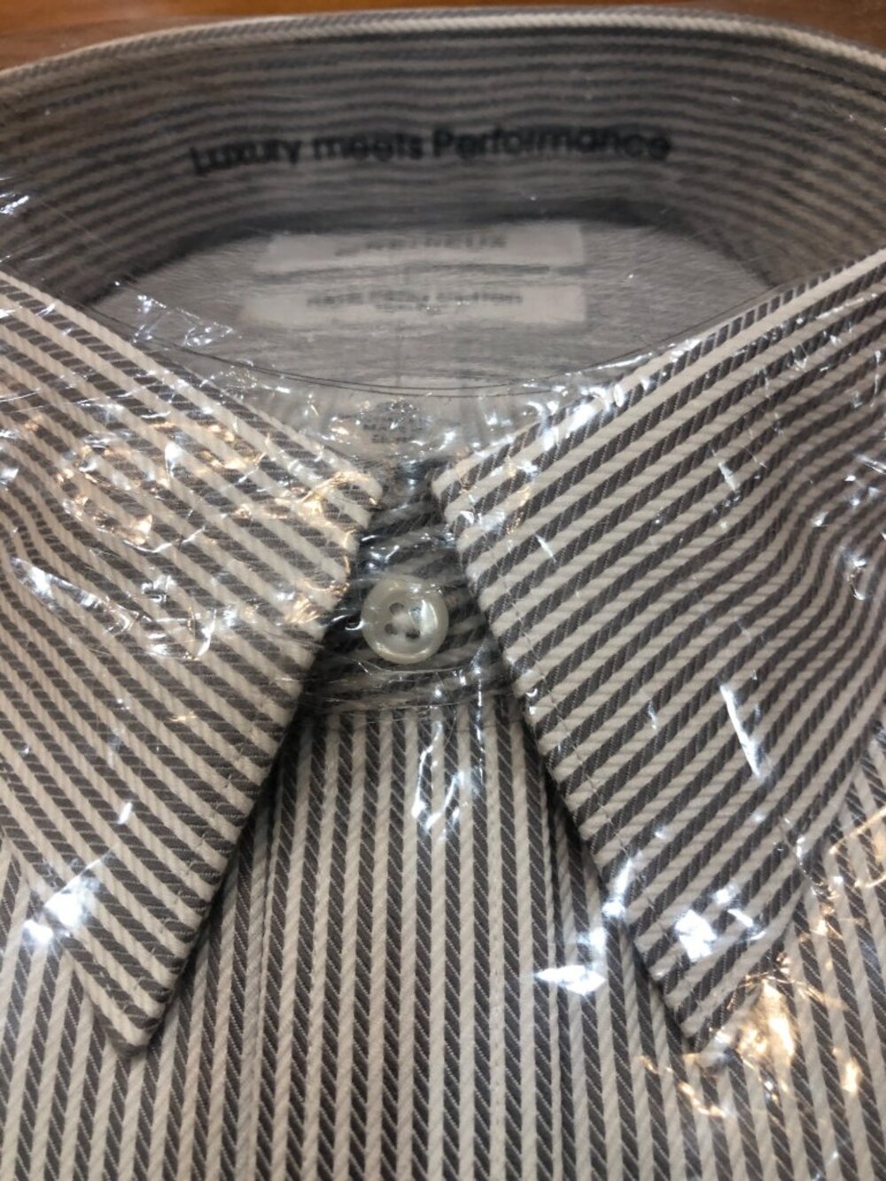 NWT Cremieux Pima Cotton Non Iron Gray & White Striped Button Down Shirt Sz 16.5 - Picture 3 of 5